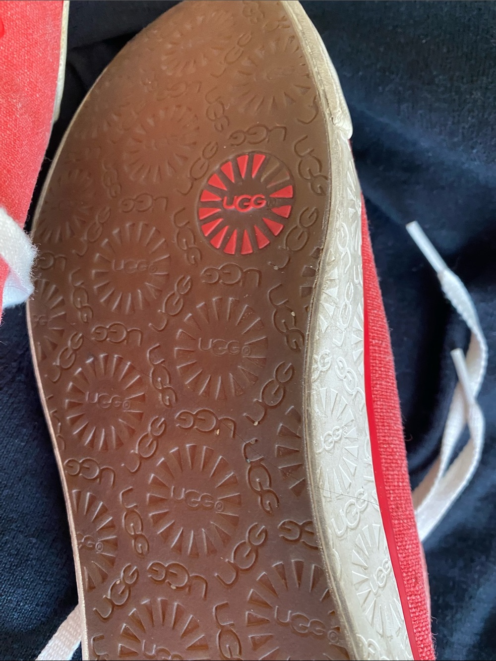 UGG Coral-Red Canvas Lace-Up Sneakers with White Accents - Picture 3 of 4